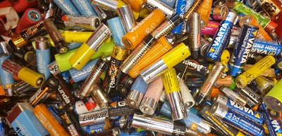 Pile of used batteries