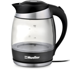 A glass electric kettle by Mueller