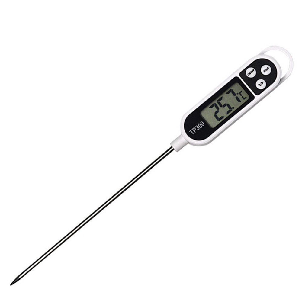 Quck-check thermometer with long probe in meat